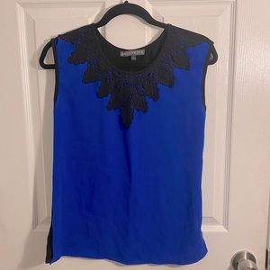 BRIXON IVY Willard Lace overlay blue black blouse